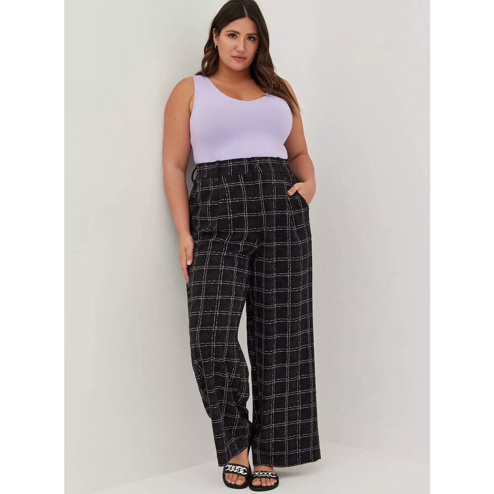 Torrid NEW Black Ink Dot Plaid Stretch Crepe Wide-Leg Pants Women's 14
